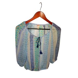 Arizona Jean Company Green and Blue Relaxed Tie Front Blouse Size XS